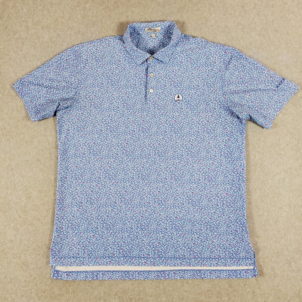 Peter Millar Summer Comfort Polo Shirt Mens Large L Blue Floral Black Rock Golf